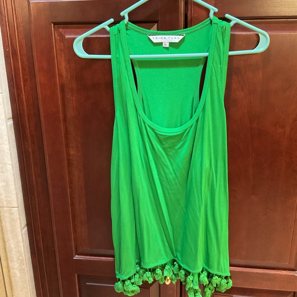 Trina Turk Bright Green Tassel-Hem Tank Top